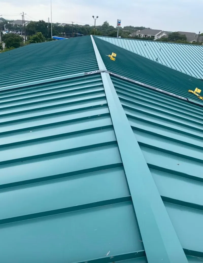 Green commercial metal roof ridge and valley for Metal Roof Repair in Camano